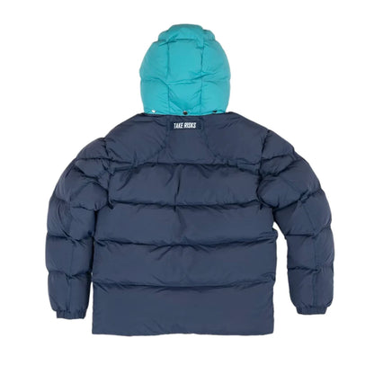 TAKE RISKS NAVY BLUE/TURQUOISE PUFFER COAT